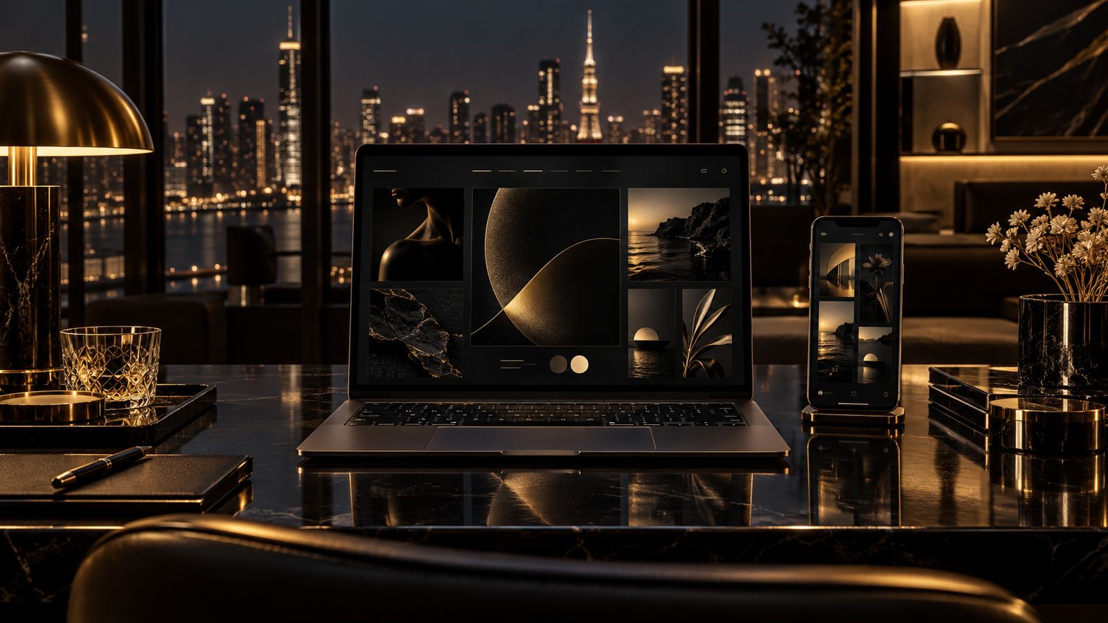 Premium website and digital brand design on a laptop and phone