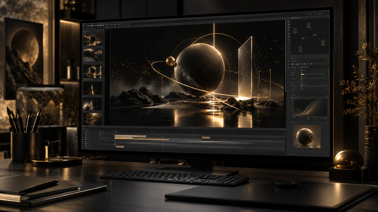 Motion designer creating a cinematic graphic world